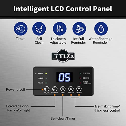 TYLZA Commercial Ice Maker 160 LBS/24H, 15" Wide Under Counter Ice Maker with 35LBS Ice Storage Capacity, Commercial Ice Machine Self Clean Stainless Steel Built-in or Freestanding Large Ice Machine - Image 4