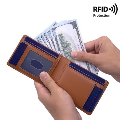 Slim RFID-Blocking PU Leather Bifold Wallet for Men & Women, Minimalist Card Holder with ID Window & Cash Pocket2