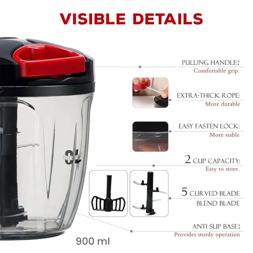 Image of Manual Hand Dori Vegetable Chopper for Kitchen Use 900 ml | Plastic Body & Stainless Steel Blade | Onion Cutter for Ginger, Garlic, Salad, Tomato, Potato | BPA Free | Pack of 1