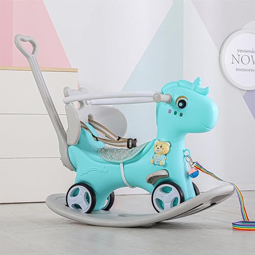 Leavader Rocking Horse for Toddlers, Multifunctional 4 in 1 Design Kids Rocking Horse, Toddler Ride on Toys, Balance Bike, Push Cart with Detachable Board, Ideal Gift for Children, Blue