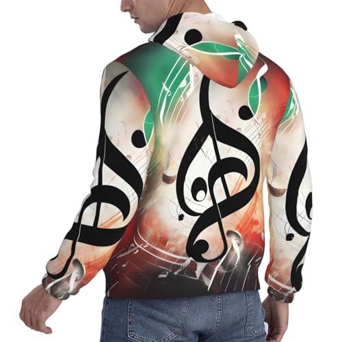 Sweat à capuche notes de musique imprimé graphique pull unisexe moderne avec poche - 2