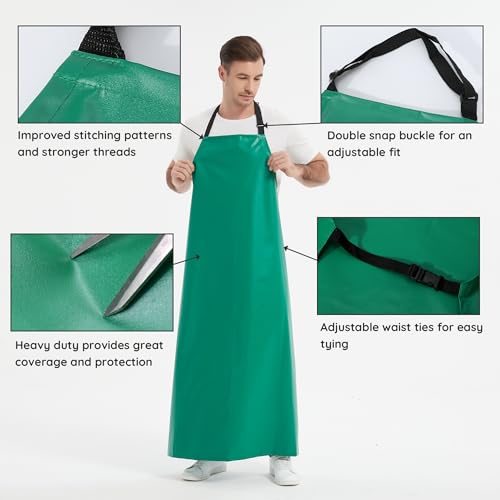 Image of Heavy Duty Thicker Rubber Aprons Extra Long Oil & Chemical Resistant Unisex | 51.18 x 35.43 inch Plus Size, Waterproof, Adjustable Neck Straps & Back Ties, Work Apron for Dish Washing Gardening Lab Butcher