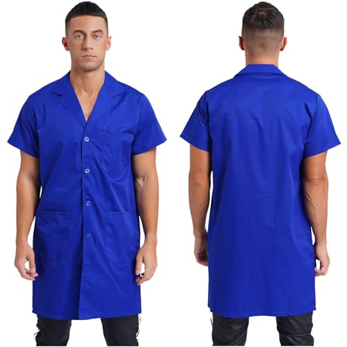 Image of YiZYiF Mens Work Jacket Workshop Coat Workwear Short Sleeve Resistant Lapel Collar Lab Coat Tops