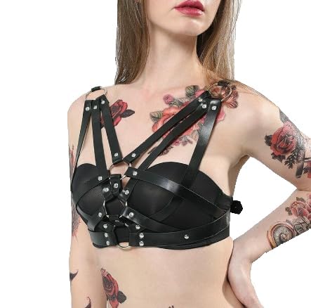 TWBQND Womens Punk Chest Belt Sexy Hollow Chest Chain PU Leather Body Chain Exotic Fashion Lingerie Bra Gothic