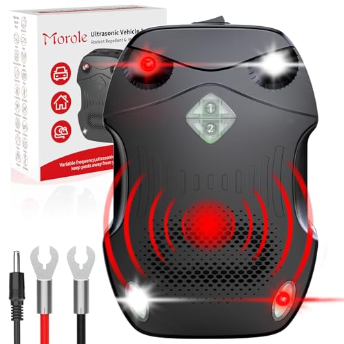 Morole Repellente Topi per Auto, Repellente Martore Auto con Flash | 9-65kHz Ultrasuoni per Topi a Batteria | Anti Martora, Faine, Donnole e Roditori | per Garage, Casa, Giardino