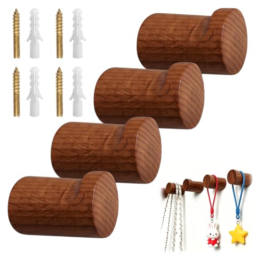 Image of Ignara 4Pcs Wooden Coat Hooks Wall Mounted Walnut Wood Hooks Single Coat Hangers for Wall Decorative Hat Rack Organizer for Entryway Hallway Bedroom Bathroom Towels Bags Clothes Jackets
