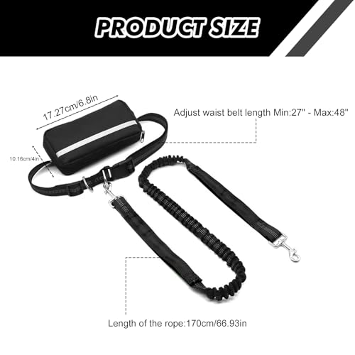 Laufleine Für Hunde, Jogging Lead Dogs, Hands-Free Running Lead for Dogs, Dog Lead for Jogging Running, Hands-Free Lead with Reflective Elastic Running Lead and Dual Handles for Jogging and Walking
