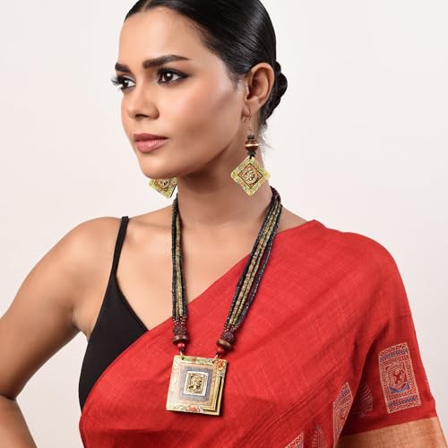 Image of AAKRITI ART CREATIONS Handcrafted Women's Jewelry Set - Ethnic Necklace and Earrings, Fashion Accessories for Special Occasions & Celebrations