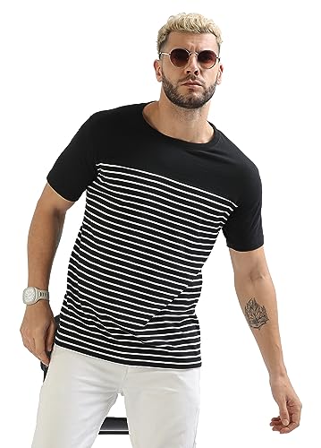Image of fanideaz Mens Cotton Half Sleeve Striped Round Neck T Shirt