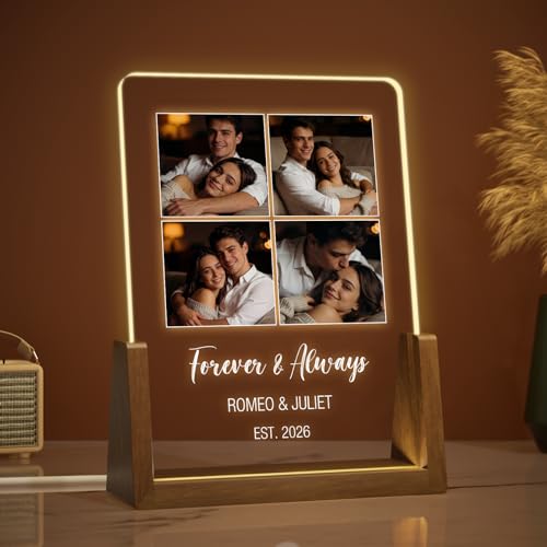 LUCKOR Personalized Walnut Picture Frame with LED, Couple Gift