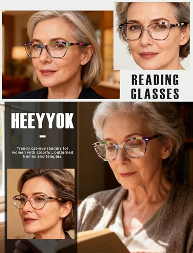 Image of HEEYYOK Women Reading Glasses 4 Pack Colorful 1.0 Readers,Beautiful Pattern Cat Eye Glasses for Reading Lightweigth Flexible Spring Hinge Well Wear Look Younger