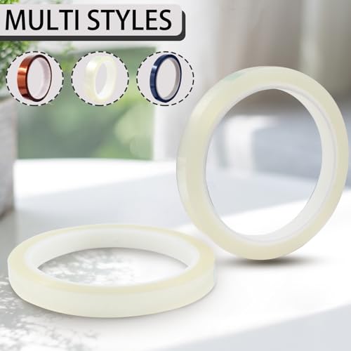 Image of 12 Rolls Clear Heat Tape, 10mm x 33m(108ft) High Temperature Resistant Tape, Polyester Tape for Circuit Board, 3D Printers, Heat Press and Sublimation