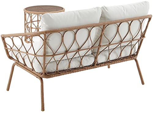 Crosley Furniture Co7371Na-Cr Juniper Outdoor Wicker 2-Piece Conversation Set (Loveseat, Coffee Table), Natural With Creme Cushions #TOP2