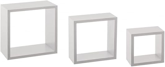 Square Wall Shelf, Set of 3 Floating Shelves Set of Shelves for Books and Decorative Objects (Square-White)