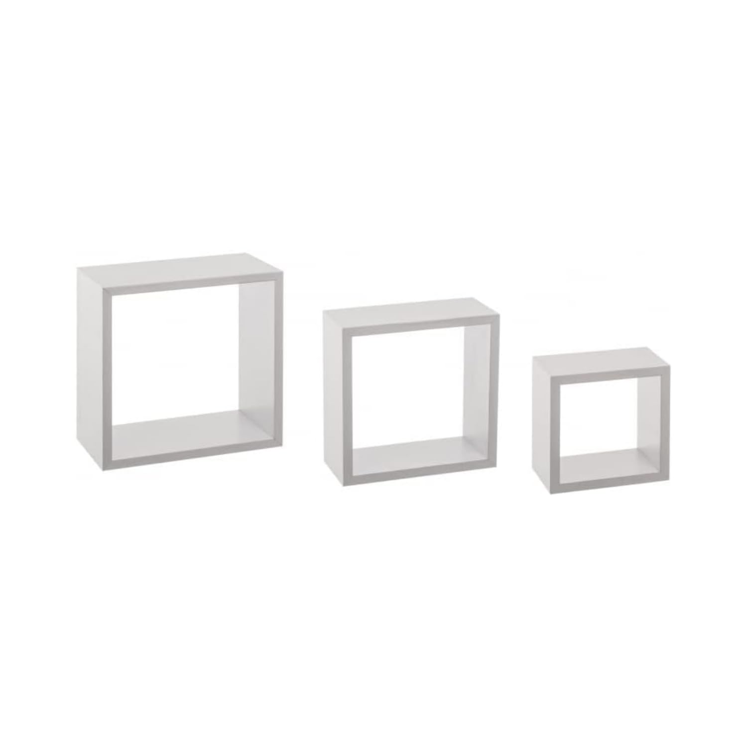 DAMDAM GO Square Wall Shelf, Set of 3 Floating Shelves Set of Shelves for Books and Decorative Objects (Square-White)