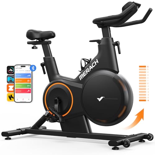Foto de MERACH Bicicleta estática magnética inteligente con aplicación Bluetooth, bicicleta de ciclismo interior con inclinación ajustable ± 6 ° nivel de grado, capacidad máxima de peso de 350 libras, juego (imagen 2)