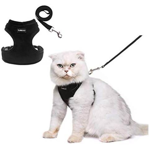 Scenereal Escape Proof Cat Harness and Lead Set - Soft Adjustable Vest Harness for Cats kitten Puppy Small Dogs, Black S Cover