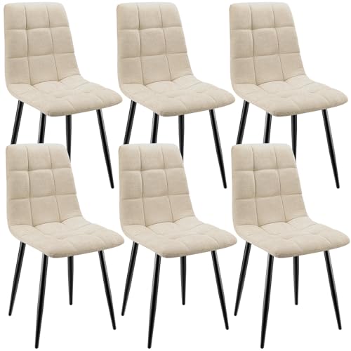 ANVOFONG Pack de 6 Sillas de Comedor, Sillas Cocina con Tela de Lino Y Patas De Metal Negro,Sillas Tapizadas,Silla de...