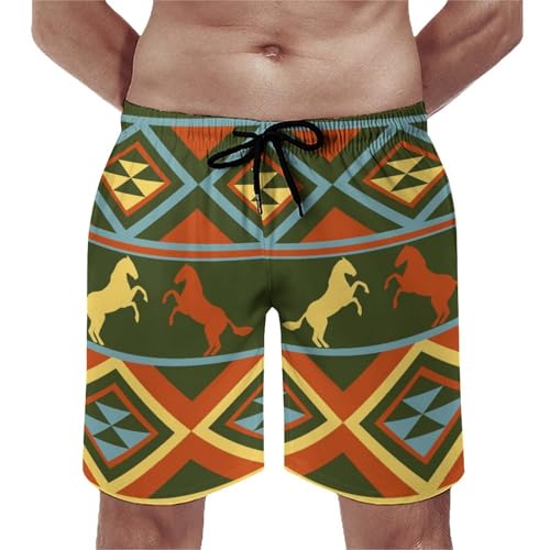 Shorts de bain homme motif cheval : maillot de bain de plage respirant avec cordon taille S