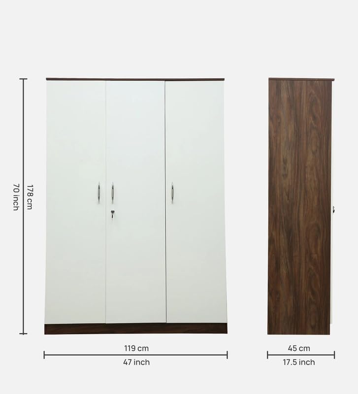 Image of Mintwud Pepperfry Engineered Wood Wardrobe with 3 Doors Storage | Wooden Almirah for Living Room Bedroom Furniture | Storage Organizer Cabinet Cupboard for Clothes (Ivory, Wenge Finish)