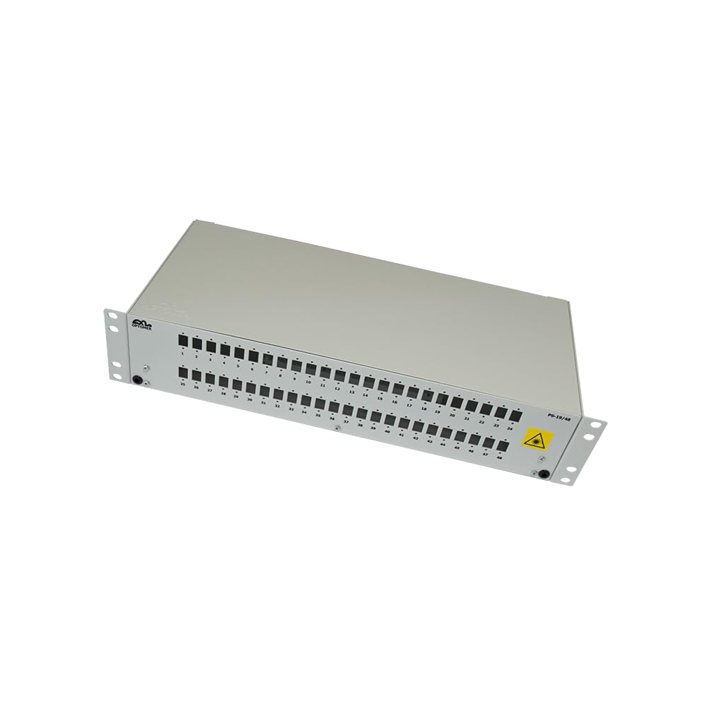Fiber Optic Patch Panel 2U 19" Rack Mount | 48 SC or E2000 Ports | 48 Splices | Steel Enclosure RAL 7035 | Cable Management | Splice Trays Included