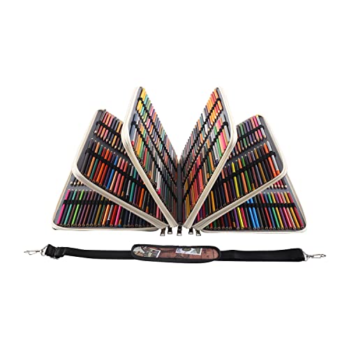 Image of 500 Slots Colored Pencil Case with Zipper Closure Large Capacity Retro Style Element Pattern Pencils Bag Waterproof 840D PVC Fabric Pen Organizer Storage Holder for Artist (Brown Compasses)