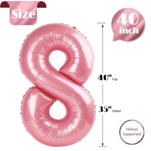 Image of Pearlescent Pink 8 Balloon, Number Balloons 40 Inch, 8th Birthday Decorations, Birthday Balloons, Pastel Pink Party Supplies, Number 8 Balloon