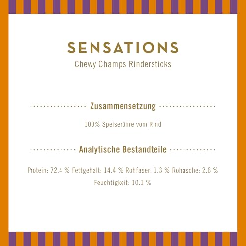 Terra Canis Sensations Chewy Champs - Rindersticks 100g I Natürliche, getrocknete Kauartikel I Beschäftigung durch Kauen | Ergänzungsfuttermittel für Hunde