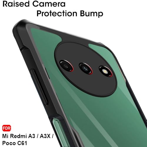 Image of TheGiftKart Shockproof Crystal Clear Back Cover Case for Mi Redmi A3 / A3X / Poco C61 | 360 Degree Protection | Protective Design | Transparent Back Cover Case (PC & TPU,Black Bumper)