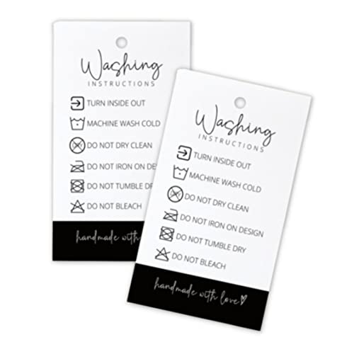 Handmade Fabric Washing Instructions Hang Tag Material Care Cards | 30 Pack | Minimalist Symbols to Highlight Material Care Shirts, Beanies, Knitted, Quilts,...