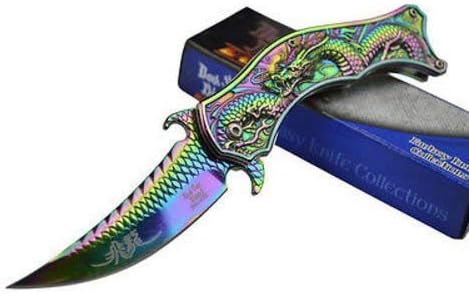 kolourco Dragon Rainbow Spring Assisted Open Blade Folding Pocket Knife Fade Switch 8"