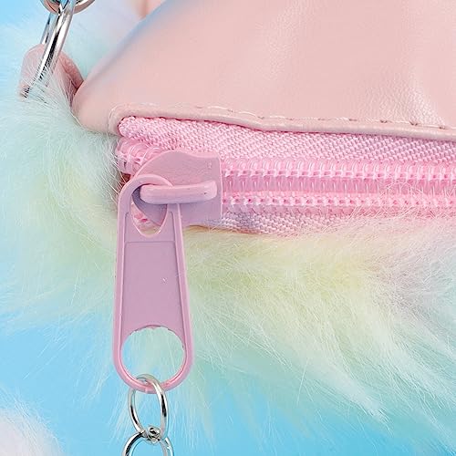 Kichvoe Fluffy Fuzzy Bag Plush Rainbow Crossbody Purse Wallet Girls Shoulder Handbag With Pompom For Travel Party3
