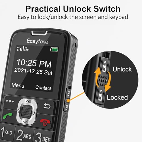 Easyfone Prime-A6 Unlocked 4G Feature Cell Phone, Easy-to-Use Big Button Simple Basic Dumb Mobile Phone for Seniors & Digital Detox with FM Radio, Flashlight, SOS Button and Bluetooth, FCC Certified
