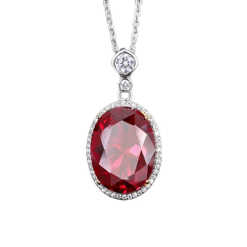 Collier rubis en argent 925 avec grand pendentif ovale 15x20mm pour homme et femme