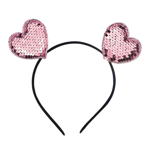 Doneace Pink Valentine's Day Headband For Women Kids, Glitter Heart Hair Hoop Pink Sequin Love Hairband Headpieces For New Year Holiday Birthday Party Gift Decoration