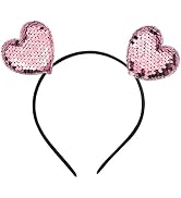 Valentines Day Headband Pink Glitter Heart Headband Sequin Heart Shape Hair Band Head Boppers Wed...