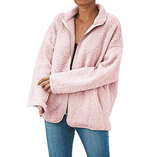Bigfanshu Jaquetas para mulheres moda grande jaqueta com zíper felpudo casaco de inverno com bolsos
