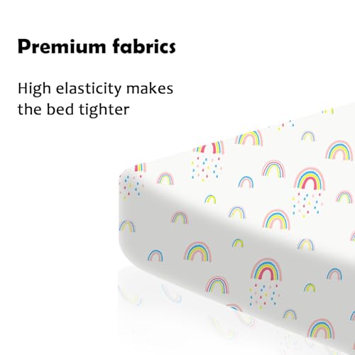 Image of Plushii Mini Crib Sheets 4 Pack, 38 inchx 26 inch Extra Soft Microfiber Pack and Play Fitted Sheet for Mini Crib & Pack and Play Mattress, Playpen Sheet Fitted for Baby Girls,Rainbow
