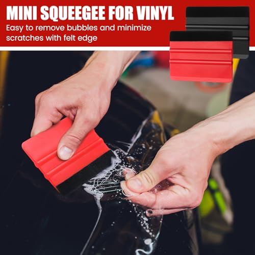 Image of Lasnten 50 Pcs Plastic Vinyl Squeegee 4 Inch Felt Edge Squeegee for Car Window Windshield Glass Cleaning Tool Vinyl Scraper Decal Applicator Tool with Black Fabric Felt Edge (Red, Black)