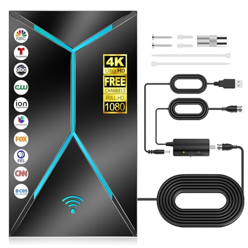 2026 Upgraded TV Antenna Indoor Outdoor, 2200+ Miles Long Range HDTV Antenna with Amplifier Signal Booster, 26FT Coaxial Cable for Local Channels 4K 8K 1080p,Digital Reception for Smart & Older TVs