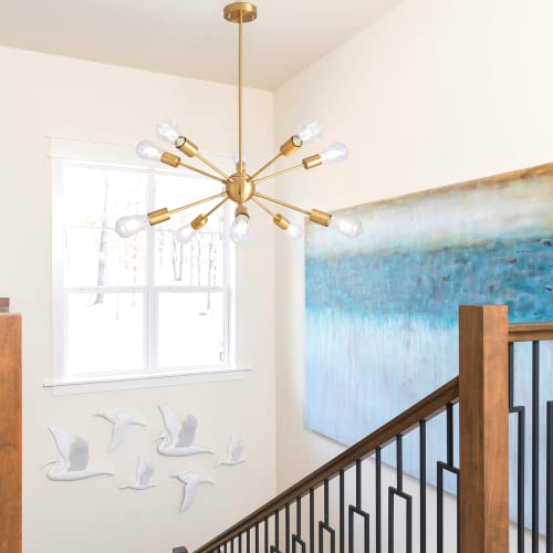 Alisadaboy Sputnik Chandelier 10 Light Brushed Brass Ceiling Lamp Modern Industrial Pendant Lighting Gold Vintage Ceiling Light Fixture For Living Room Bedroom Kitchen Foyer Hallway #TOP6