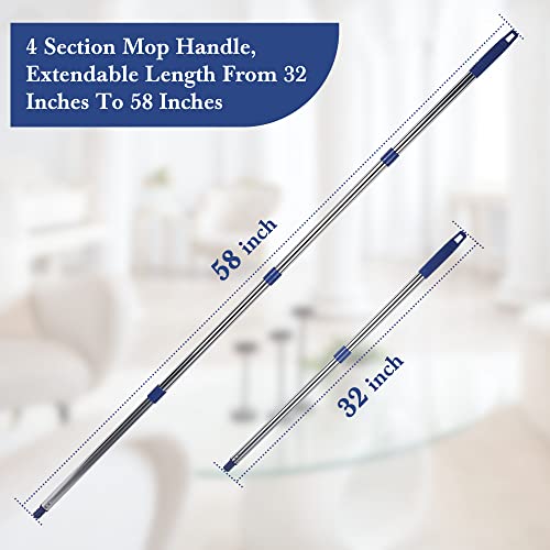 Dreyoo Spin Mop Replacement Handle, 4 Section 32 Inch To 56 Inch Stainless Steel Mop Replacement Head Handle For Easywring Spin Mop Microfiber Cloth Mop Triangle Spin Mop For Floor Cleaning (Blue) #TOP1
