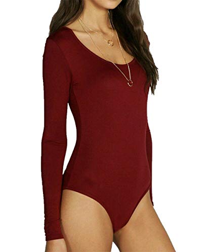 FASHION 7STAR Damen Stretch-Body mit langen Ärmeln, U-Ausschnitt, Gymnastikanzug, Gymnastikanzug, Tanzanzug, Top 36-42 Gr. 38-40, wein thumbnail