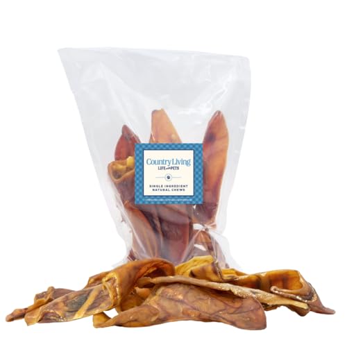Country Living Whole Pig Ears Dog Treats - 100% Natural, Premium Pork Chews for Dental Care, High Protein & Low Fat, Fully Digestible Snacks for All Breeds & Sizes â€“ (15/Pack)
