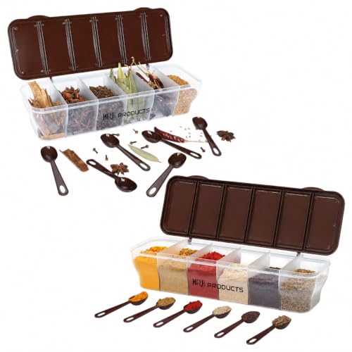 Image of Multipurpose 6-in-1 Masala Box for Kitchen, Airtight BPA-Free Plastic 6 Section Storage Container with 6 Spoons, 1800 ml Transparent Pickle Box for Spices, Dry Fruits,Snack (2)