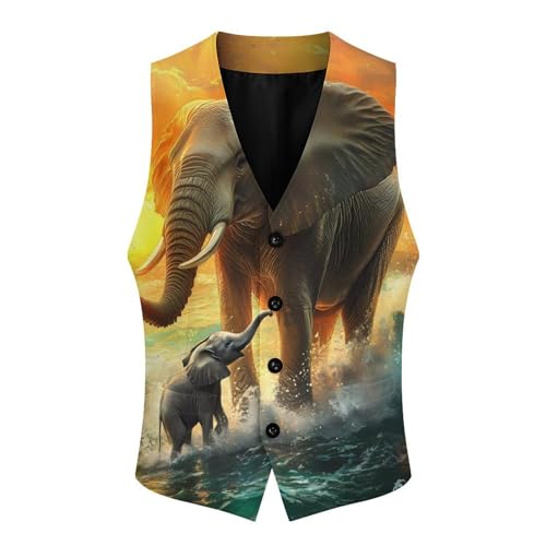 Colorful Seaside Elephants Mens Slim Fit Suit Vest Dress Waistcoat Casual Business Vest4