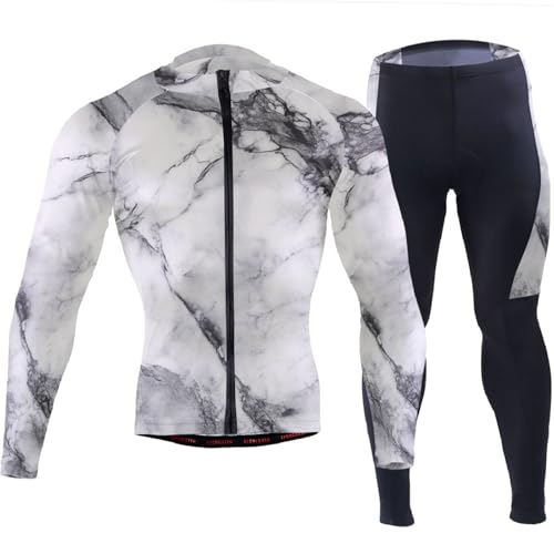 siphylline Pantalones cortos acolchados para ciclismo con bolsillos, manga transpirable, para hombre, acolchado 3D, Textura de mármol gris y blanco, XXX-Large