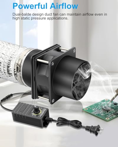 Image of GDSTIME 80mm Small 12V DC Axial Exhaust Fan with AC Plug, 3 Inch Flanges | Variable Speed, Dual Ball, High Speed, for Soldering, Laser Engraver, 3D Printer, DIY Cooling Ventilation Exhaust Projects