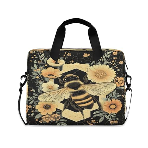 Honey Bee Flowers Hexagons 15.6 Inch Laptop Bag Briefcase for Business, Water-Resistant Computer Bag Fits 14-16 Inch Notebook for Men Women, Office Travel Work Backpack