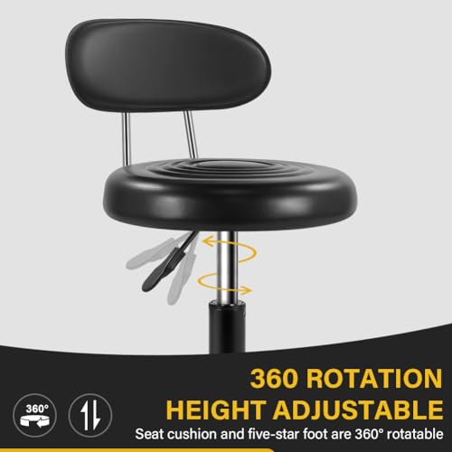 Image of WKWKER Rolling Stool with Wheels Swivel Stool with Back Height Adjustable Chair PU Leather Rolling Chair Ideal for SPA Salon Home Office Drafting Work (Black)